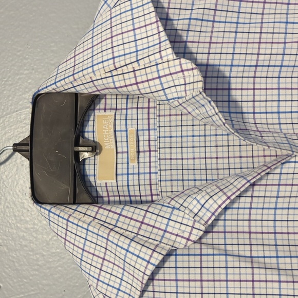 Michael by Michael Kors Brand Non Iron White Button Down Blue and Purple Checks - Picture 2 of 7